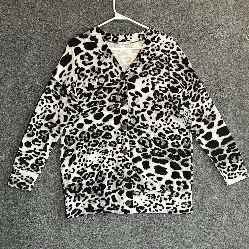 Animal Print Button Up Cardigan Sweater- Womens SMALL (oversized) REB In J Brand